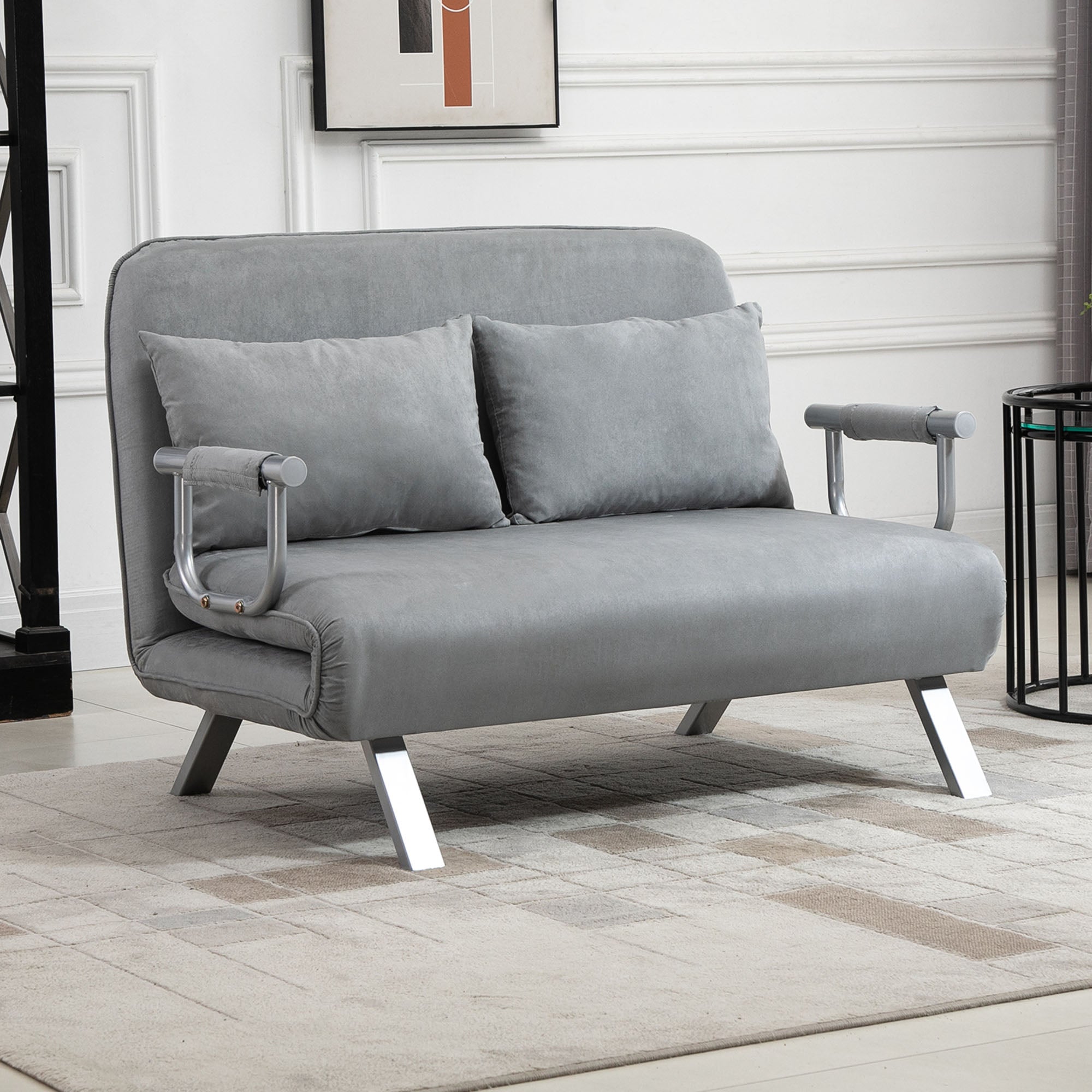 Sleeper Sofa Two-Seater Adjustable Bed Function Cushions, Light Grey