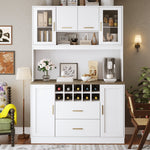 Sideboard Kitchen Cabinet with LED Lighting and Socket, Black and White
