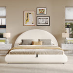 Upholstered Double Bed 160x200cm with Storage, White Bouclé