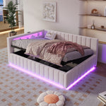 Upholstered Sofa Bed 140x200 Hydraulic Storage LED USB Port, Beige Velvet