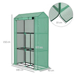 Greenhouse with shelves and roller door, winter-proof film, steel, green