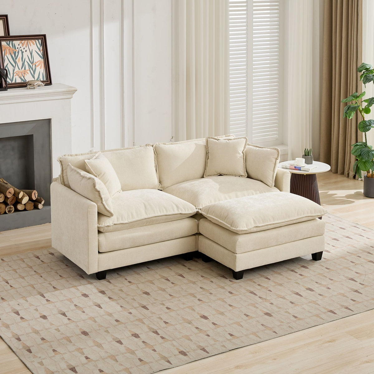 Cloud Sofa Ottoman - Modern Sectional Upholstered Cushion - Chenille Beige