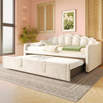 Daybed with Pull-Out Bed & LED Strip, 90x200cm, Beige Velvet