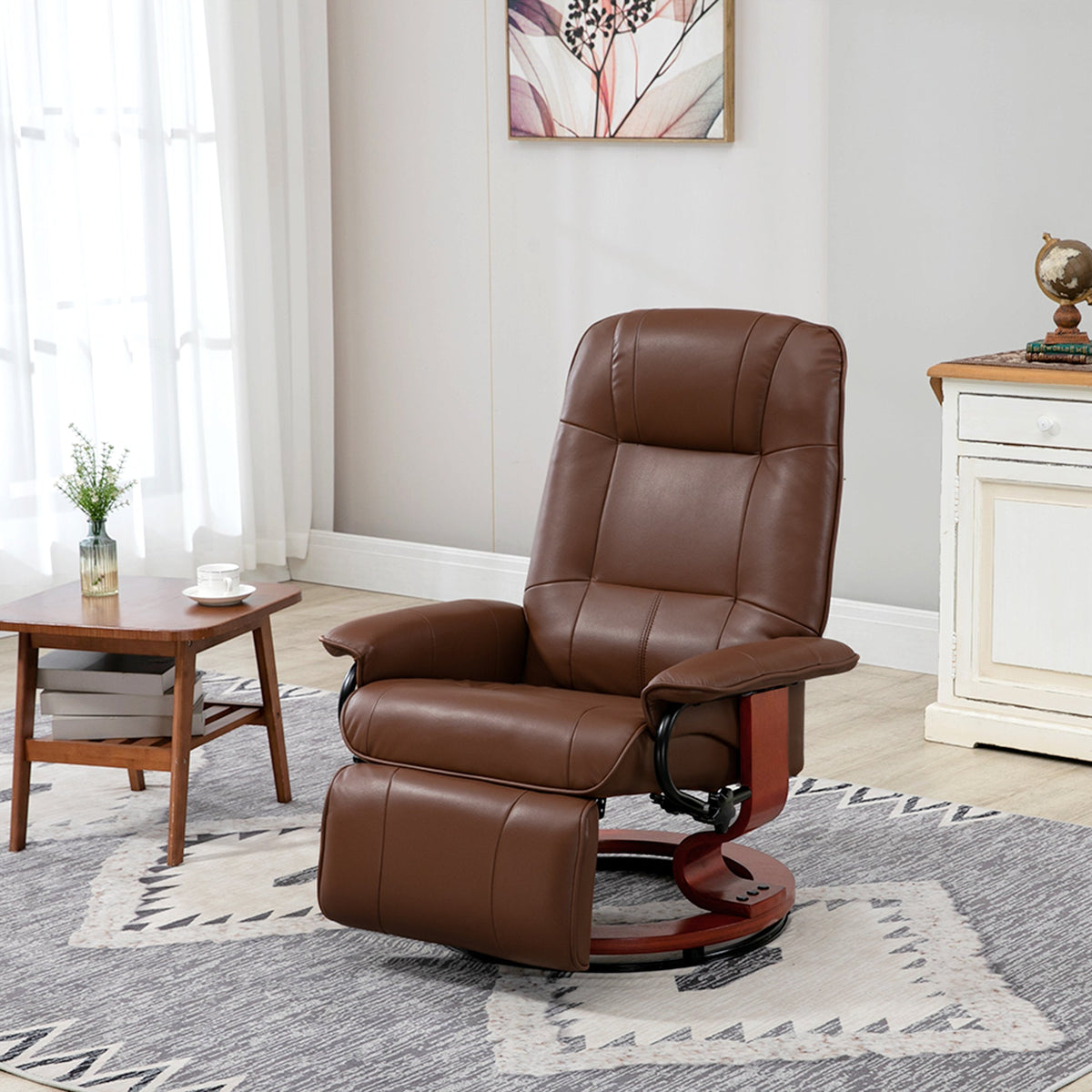 Swivel Recliner Chair, Reclining Footrest Armrests, Faux Leather
