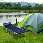 Camping Bed, Foldable with Pillow, Side Pocket, 150 kg Capacity, Oxford Dark Blue