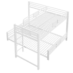 L-Shaped Bunk Bed with 90x200 and 140x200 Metal Frame, White