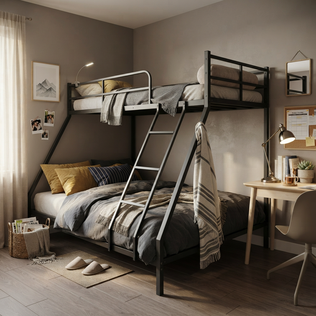 Space-Saving Bed Frame with Two Sleeping Places, Metal