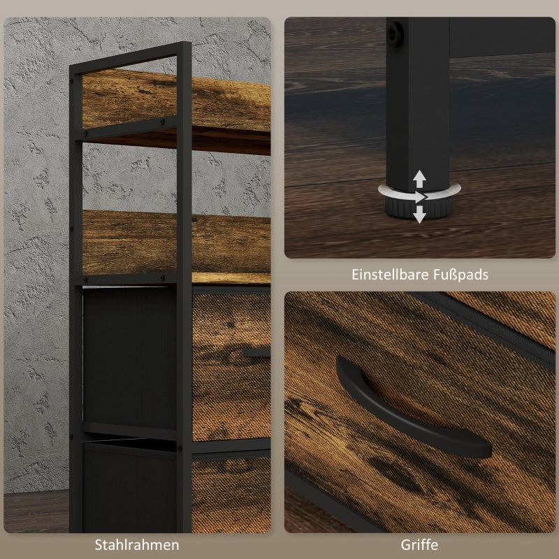Chest of Drawers, 7 Fabric Folding Drawers 2 Shelves, Rustic Brown