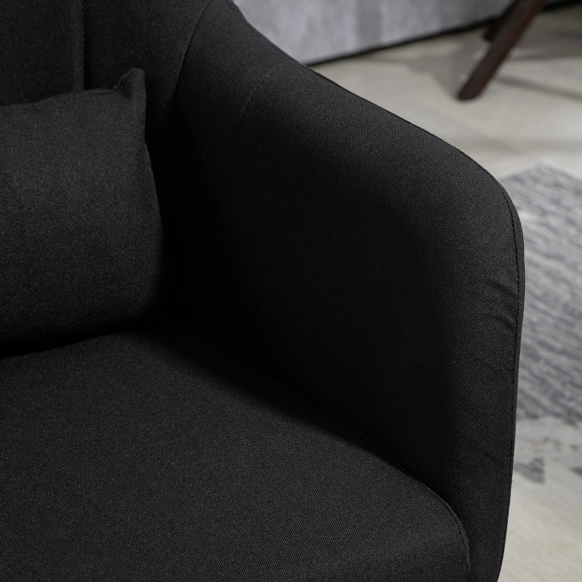 Armchair Recliner with Armrests Lumbar Cushion Swivel Metal Frame, Linen Look Black