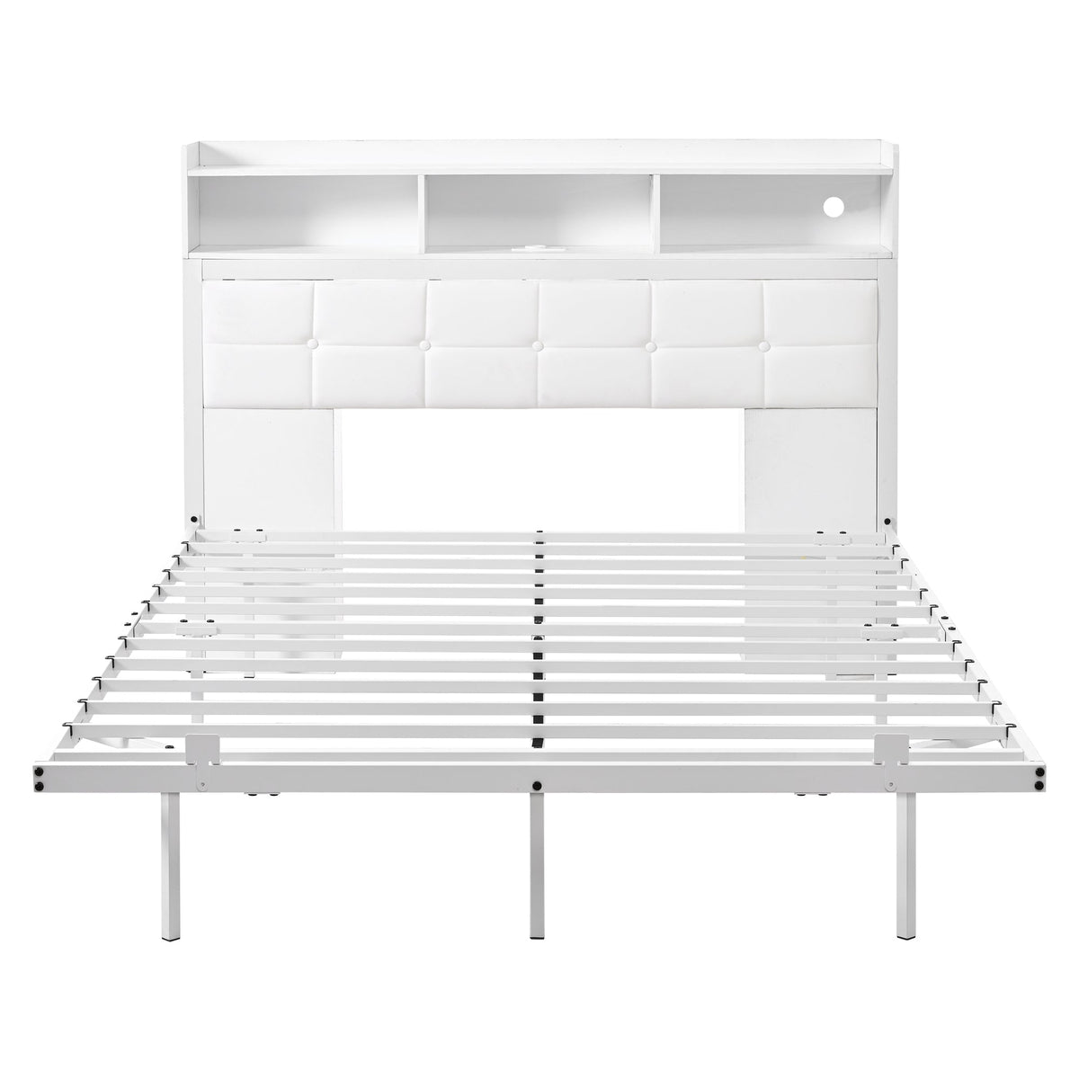 Double Bed 140x190cm 2 Pull-out Nightstands Storage USB/Type-C LED - White
