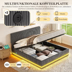 Modern Upholstered Bed with LED Lighting, USB-C Charging and Under-Bed Storage, Gray Corduroy