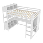 Loft Bed 140x200cm, Shelves, Desk, Wardrobe, White