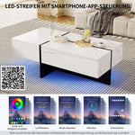 High-Gloss Coffee Table, 100x50x34.5cm, White Marble & Black Top
