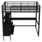 Loft Bed 140x200cm Iron Frame Drawers L-Shaped Desk - Black