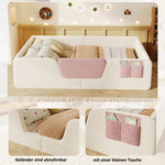 Upholstered Bed 140x190cm with Safety Rails & Storage, Beige Velvet