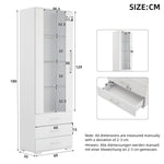 Display Cabinet Freestanding LED Glass 3 Drawers 60x35x180cm, High-Gloss White