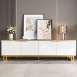 TV Cabinet Four Doors Geometric Texture 160x37.5x48cm White