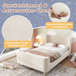 Upholstered Children's Bed, Single Sleigh with Cosmic Pattern, Beige Velvet