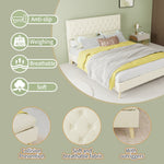 Modern Minimalist Soft Bed with Mattress 140x200cm, Beige