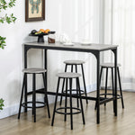 Bar Table with Stool Set, 5-Piece Industrial Design, Metal, Gray