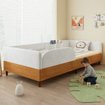 Upholstered Single Bed with 2 Storage Pockets and Anti-Collision Edge, 90x200cm, White Velvet and Wood