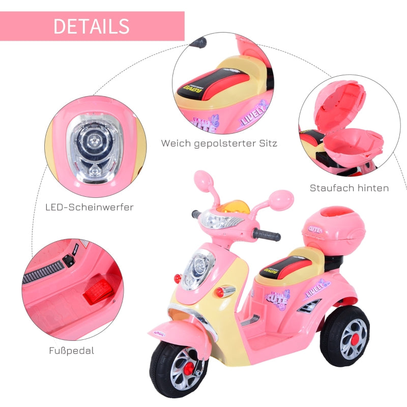 Electric Children's Motorcycle Tricycle with 6V Battery and Metal Frame, Pink and Yellow
