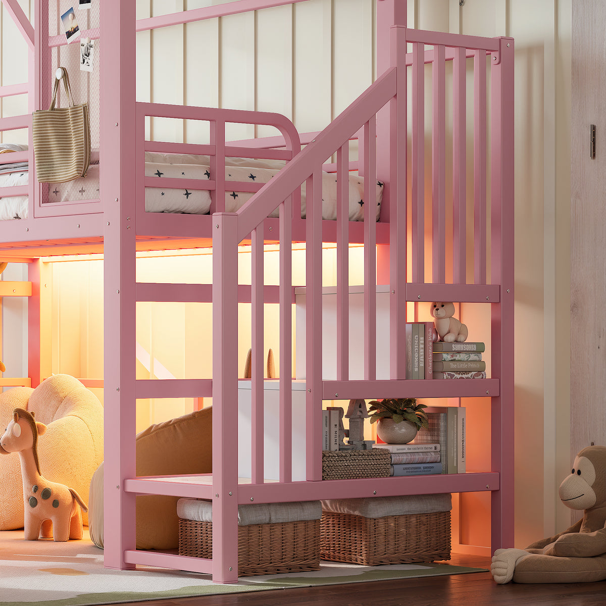Bunk Bed 90x200cm with Desk, USB & Shelves - White Metal