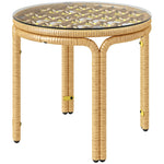 Side Table, Round Coffee Table, Glass Top, Polyrattan, Yellow