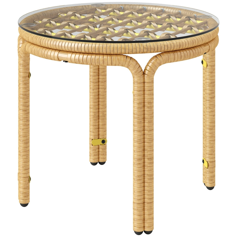 Side Table, Round Coffee Table, Glass Top, Polyrattan, Yellow