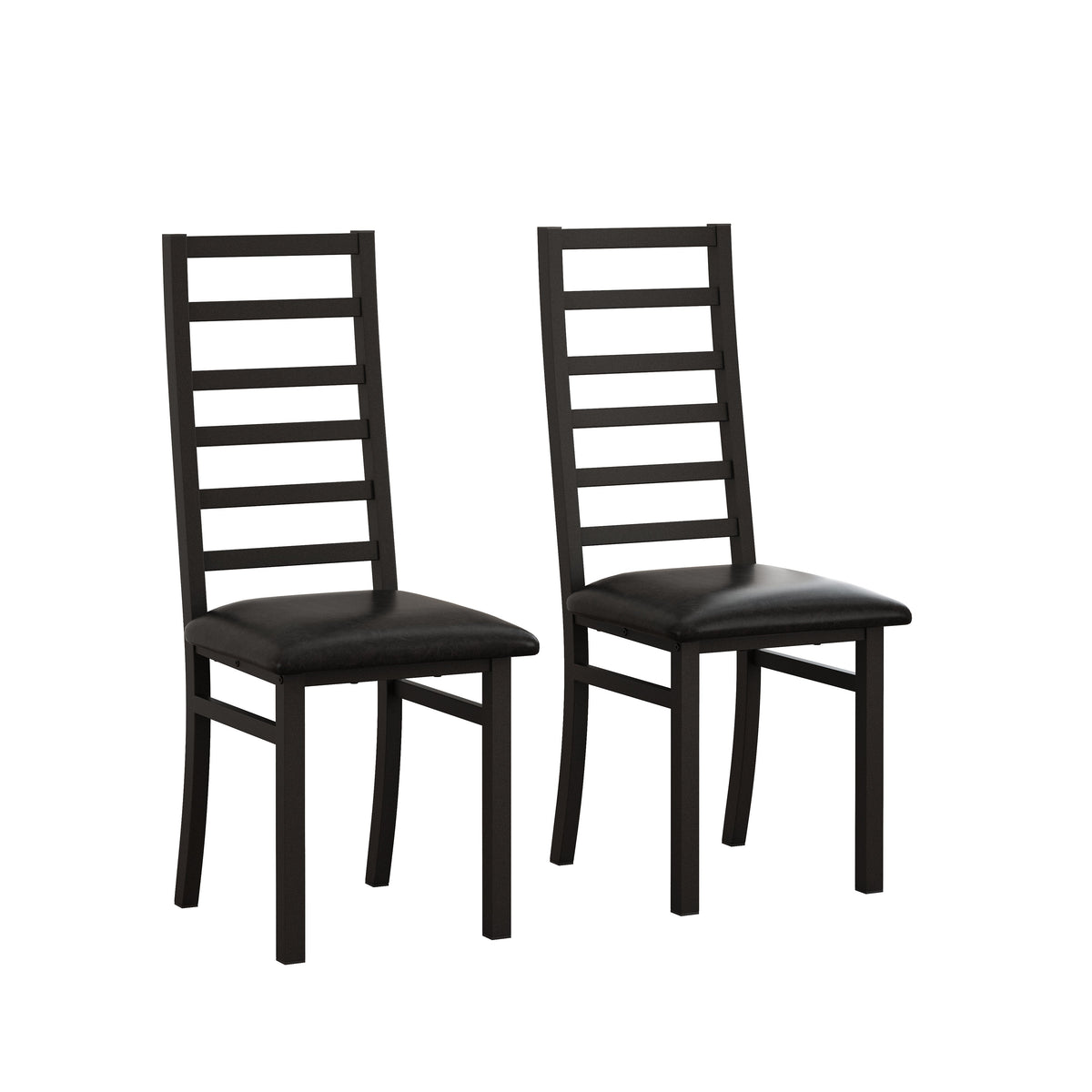 Metal Dining Chairs, High Back Armless, Steel Legs, PU Leather, Black