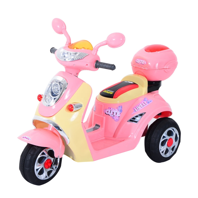 Electric Children's Motorcycle Tricycle with 6V Battery and Metal Frame, Pink and Yellow