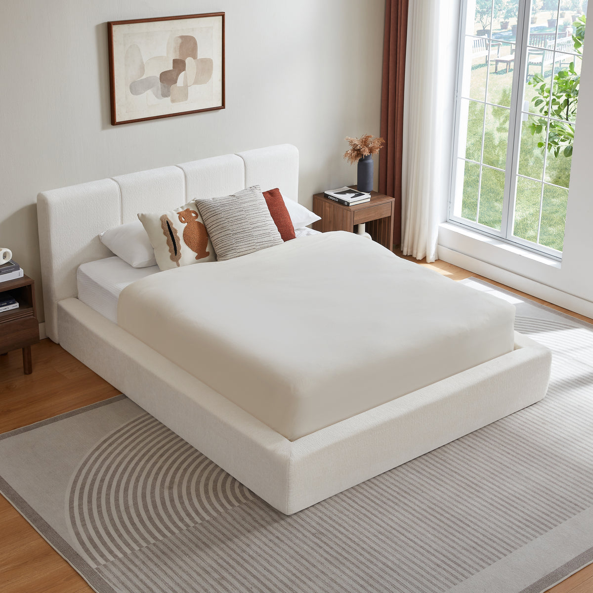 Upholstered Double Bed 180x200cm with Pneumatic Storage, Grey Linen