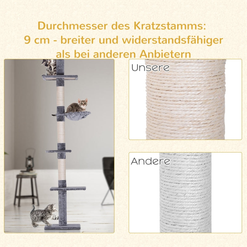 Cat Tree, Height Adjustable Sisal Posts, Grey