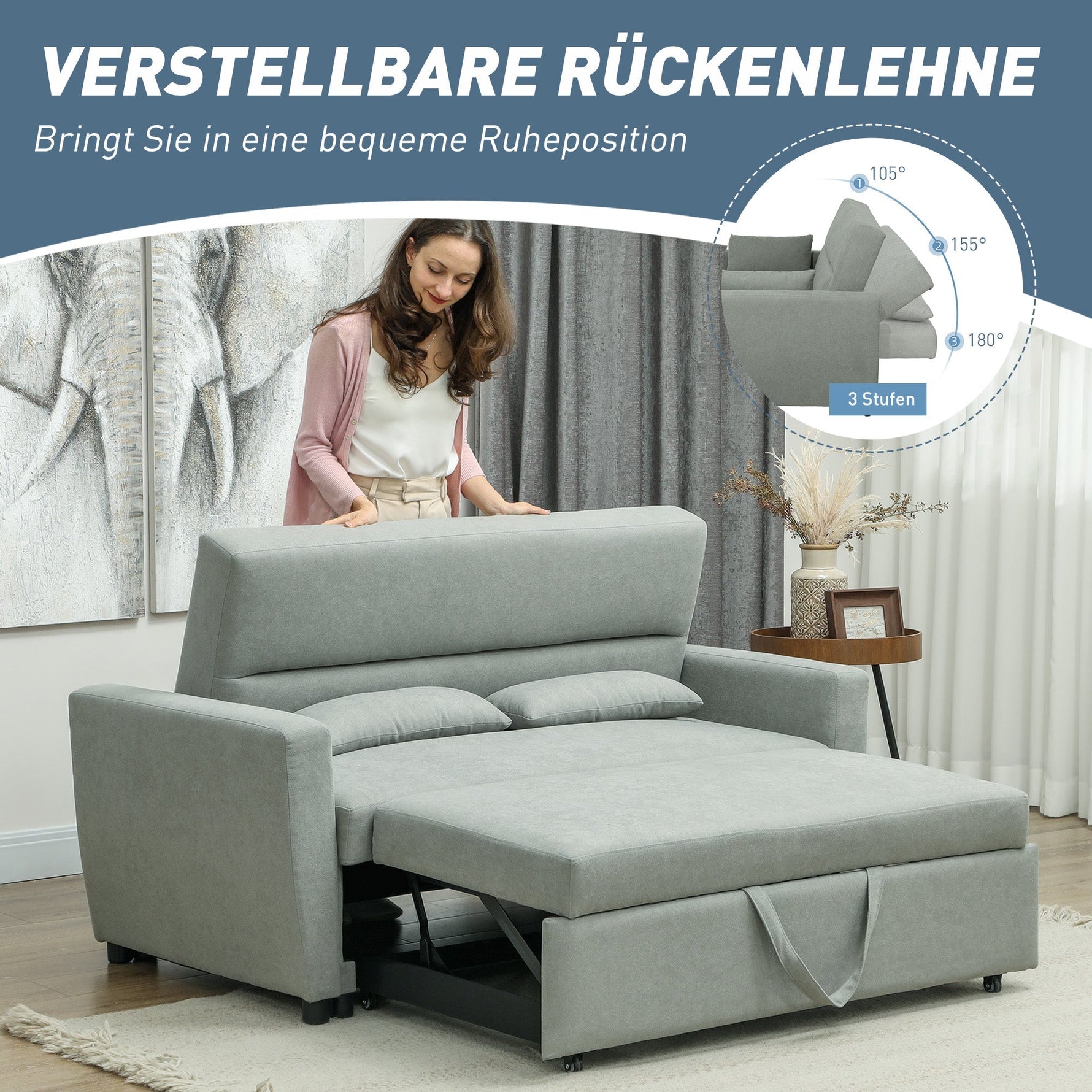Sofa Bed 2-Seater Sleeping Function Adjustable Backrest Storage Velvet Look Light Grey