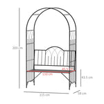 Rose Arch with Bench, Garden Trellis, Metal Black