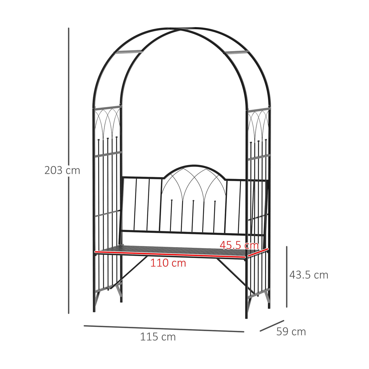 Rose Arch with Bench, Garden Trellis, Metal Black