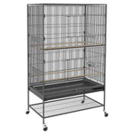 Bird Cage Aviary, Perches, Shelf, Doors, Wheels, Grey