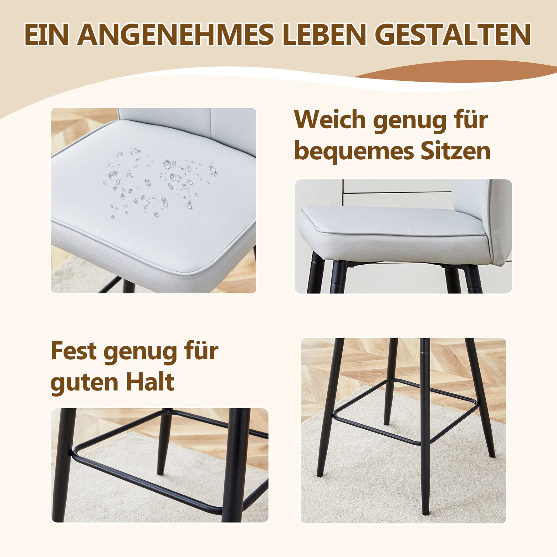 Bar Chair Set 2-Piece 101cm High Ergonomic Backrest - Light Grey PU