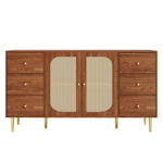 Rattan Sideboard Storage Cabinet with Drawer 160x40x90cm Brown Wood