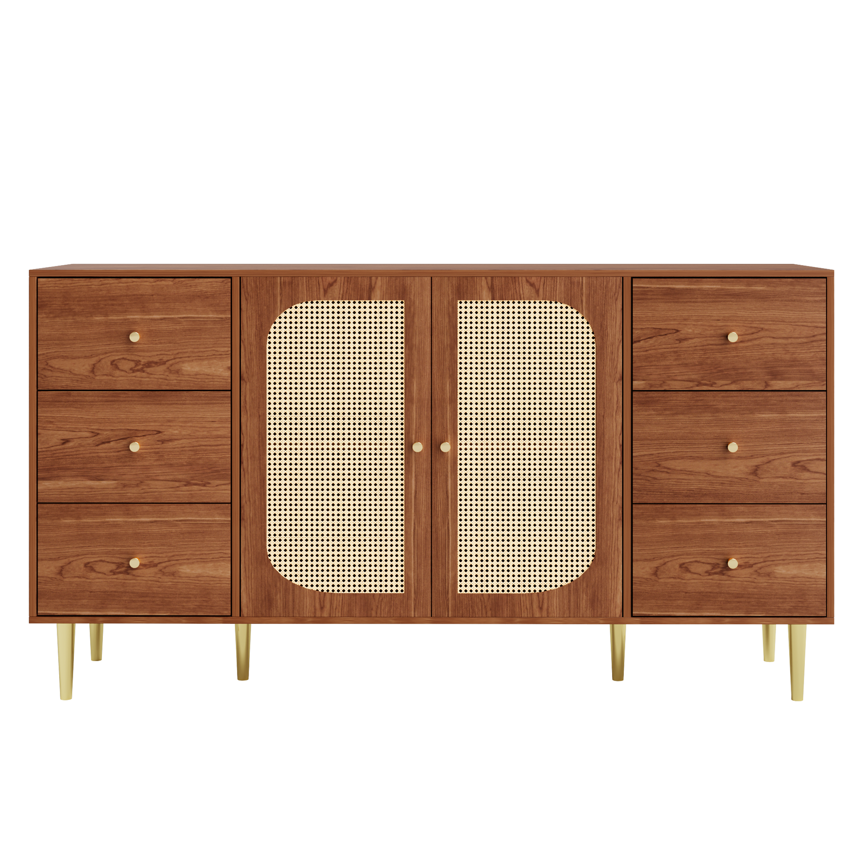 Rattan Sideboard Storage Cabinet with Drawer 160x40x90cm Brown Wood