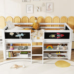Mid-Sleeper Bed with Storage Shelves and Ladder, 90x200cm, White Pine Wood