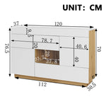 Sideboard, High-Gloss Display Cabinet with LED Lighting & Drawers, White