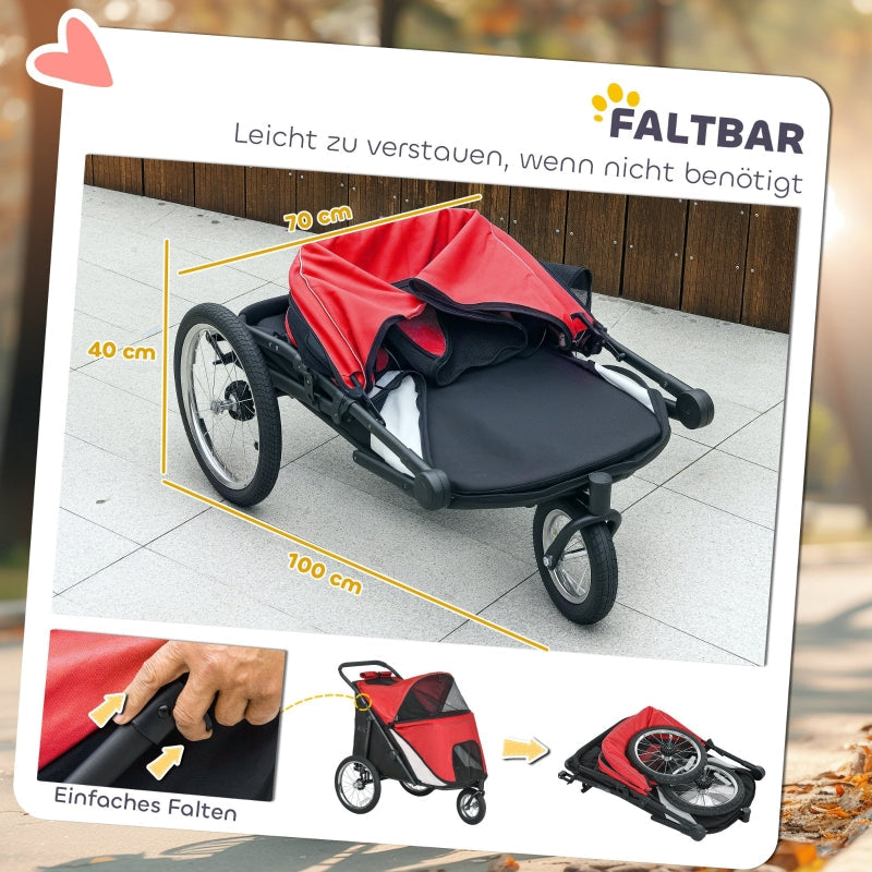 Dog Buggy Foldable, Reclining Cushion, Steel Frame, Red/Black