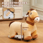 AIYAPLAY 6V Children's Electric Car Horse Shape with Music, Foot Pedal, Brown