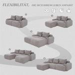 Modular Corduroy Sofa 3-Seater 2 Ottomans Cup Holders Storage Light Grey