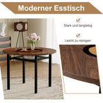 Round Table Set, Modern Minimalist 100cm with Storage and 4 Chairs, Brown Wood Look/Warm Grey PU