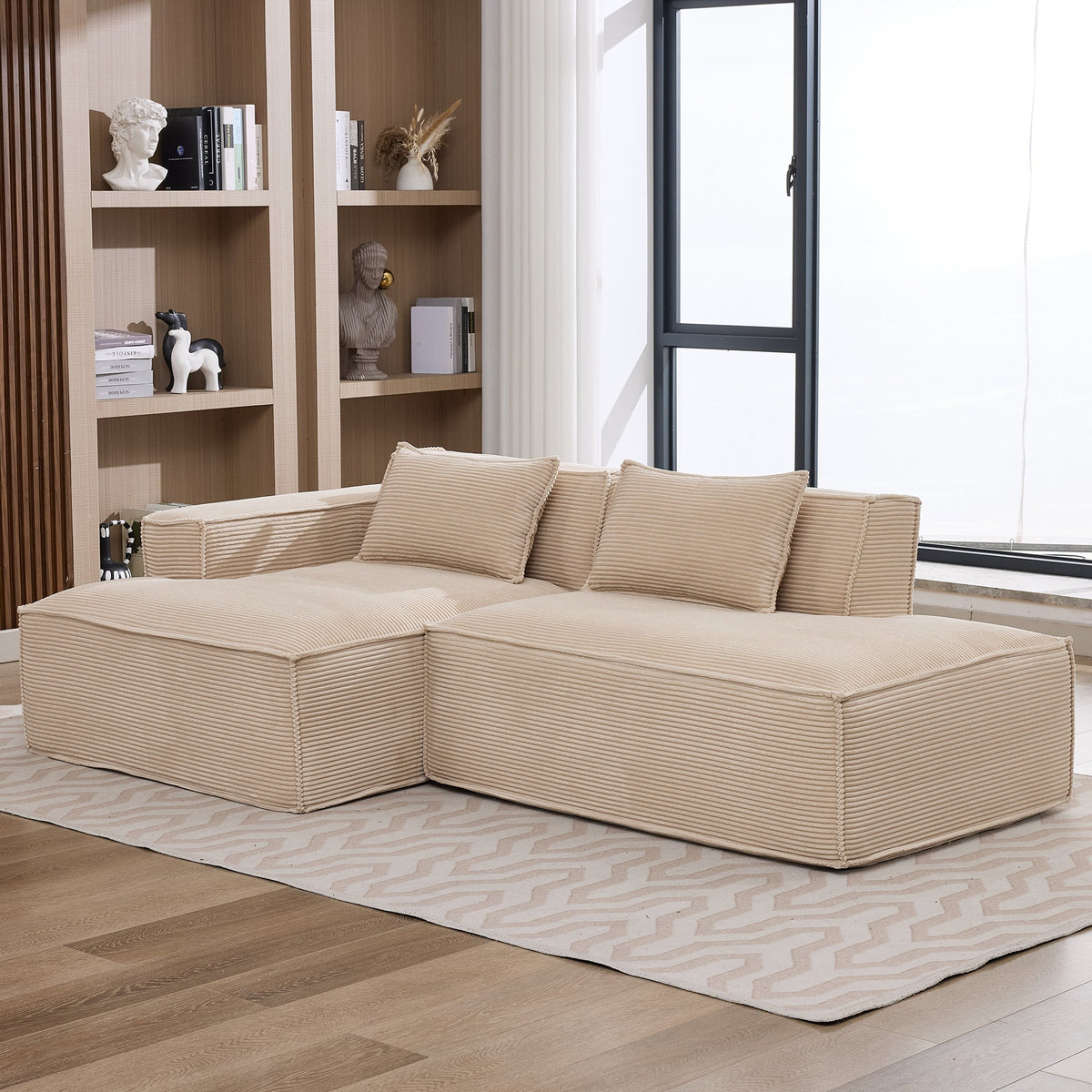 Economy Textile Sofa, 235 cm Wide with Two Cushions and Pencil Case, Modern and Comfortable, Textile