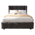 Upholstered Bed 90x200cm Pneumatic Storage Slatted Base - Linen Grey