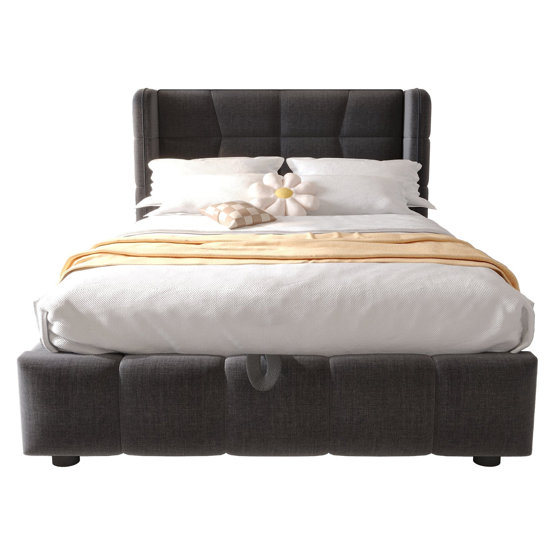 Upholstered Bed 90x200cm Pneumatic Storage Slatted Base - Linen Grey
