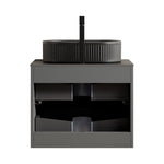 Floating Bathroom Vanity Unit with Oval Sink and Sintered Stone Top, Dark Grey
